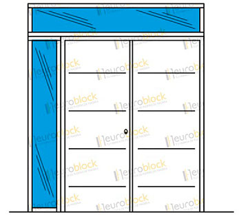 Puerta de exterior de dos hojas, un fijo lateral y un altillo superior Puerta de exterior de dos hojas, un fijo lateral y un altillo superior