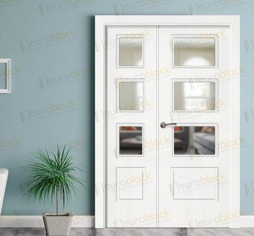 Puerta blanca para salón doble modelo PL-216-V3
