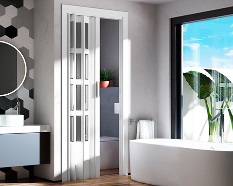 Puertas plegables para baños modernos y minimalistas