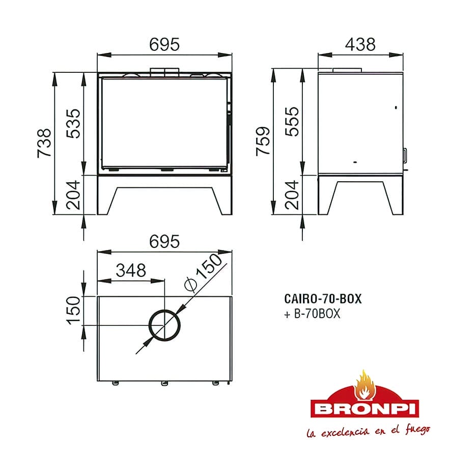 Estufa de Leña Insertable Cairo 70 Box de Bronpi