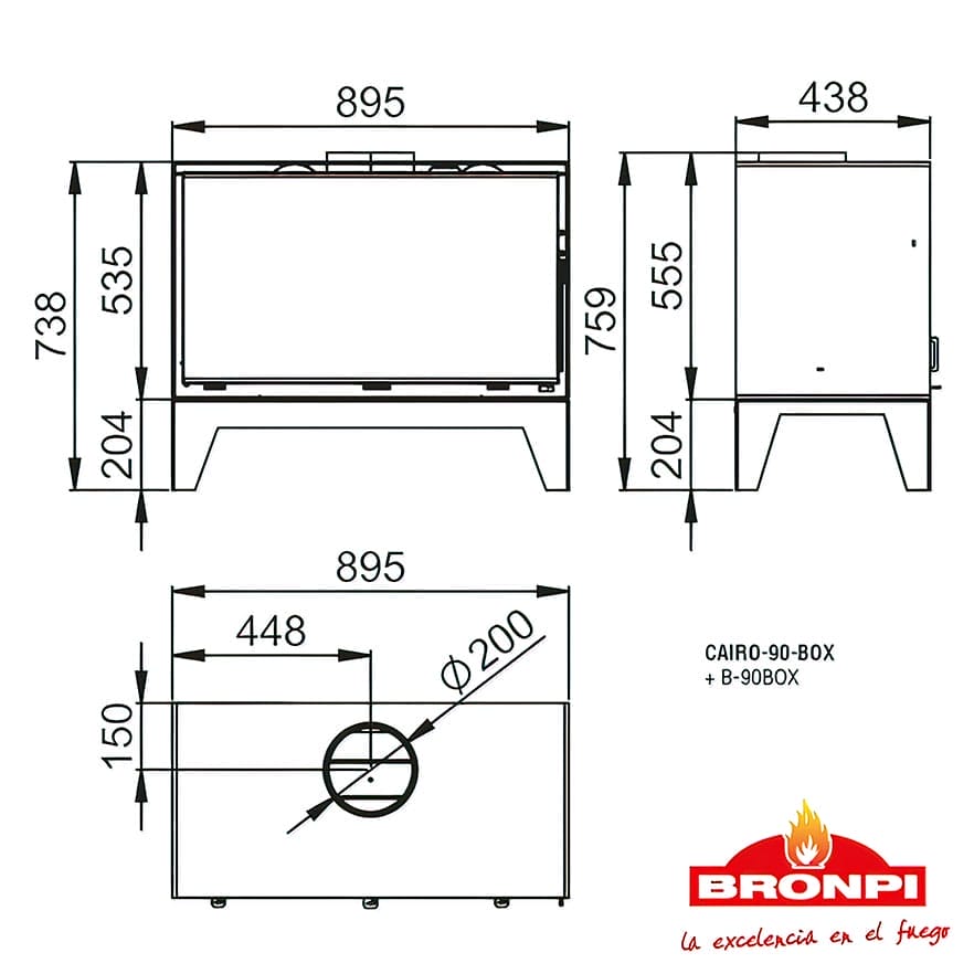 Estufa de Leña Insertable Cairo 90 Box de Bronpi