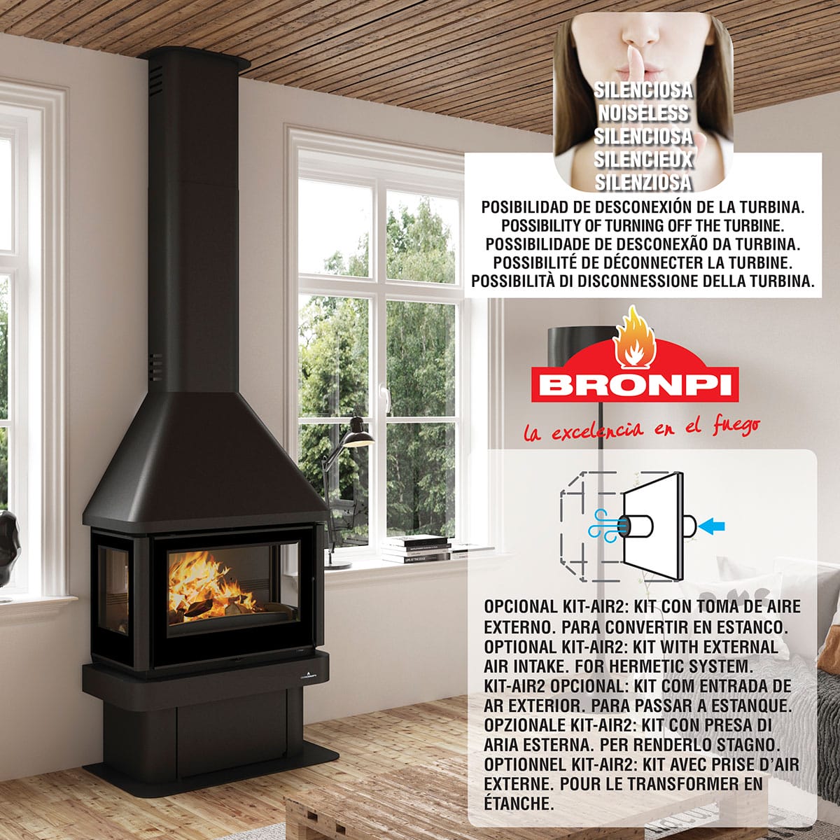 Estufa de Leña Chimenea Lisboa 3C de Bronpi