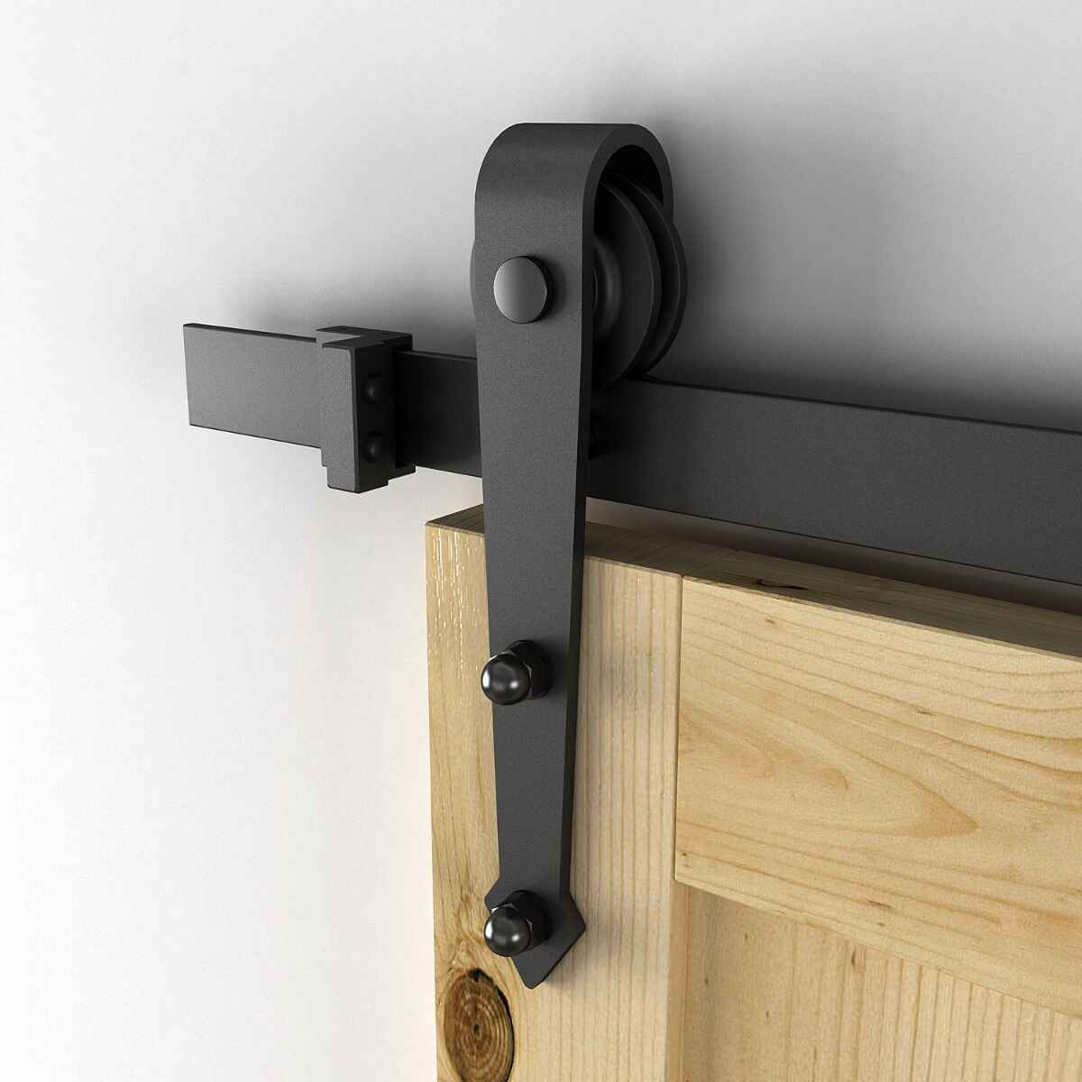 200cm/6.6FT Herraje para Puerta Corredera Tipo Flecha Kit de Accesorios para Puerta Corrediza Granero de Madera con Guía de Suelo Riel Acero al Carbono Negro
