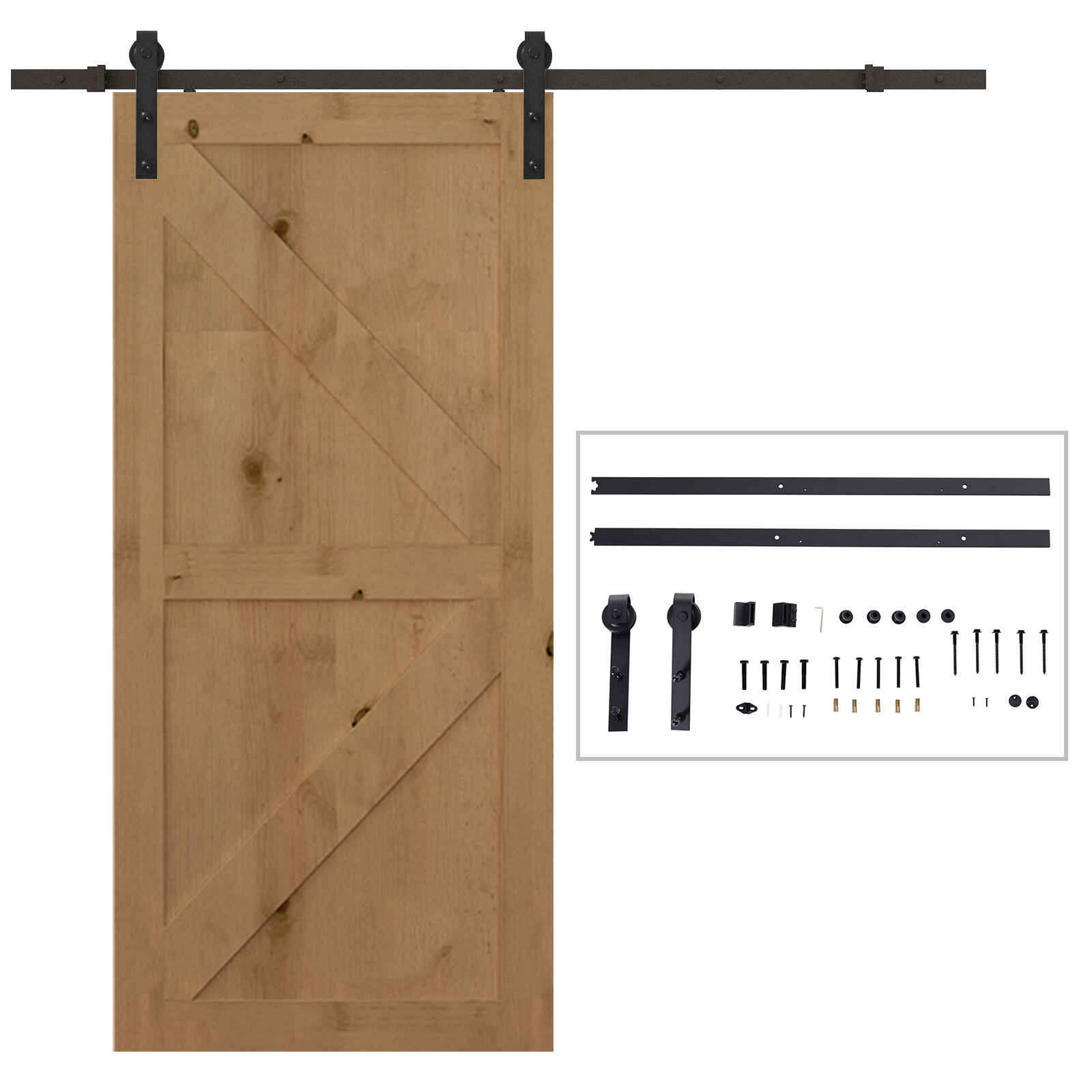 Herraje Puerta Corredera 200 cm Kit de Riel Adecuado para 1 Puerta Granja de Madera de 100 cm de Ancho Acero de Carbono Carga Máx. 90 kg