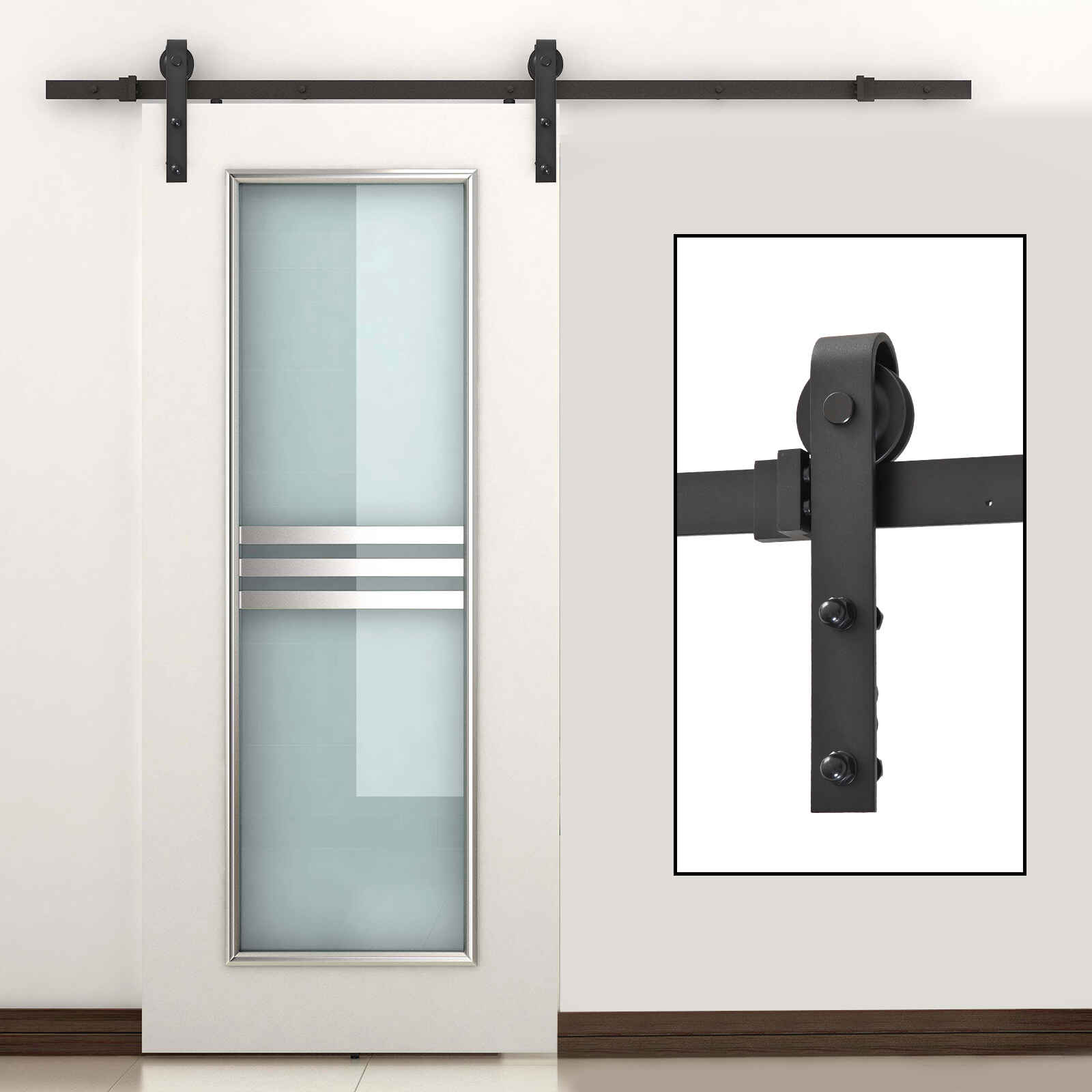 Herraje Puerta Corredera 200 cm Kit de Riel Adecuado para 1 Puerta Granja de Madera de 100 cm de Ancho Acero de Carbono Carga Máx. 90 kg