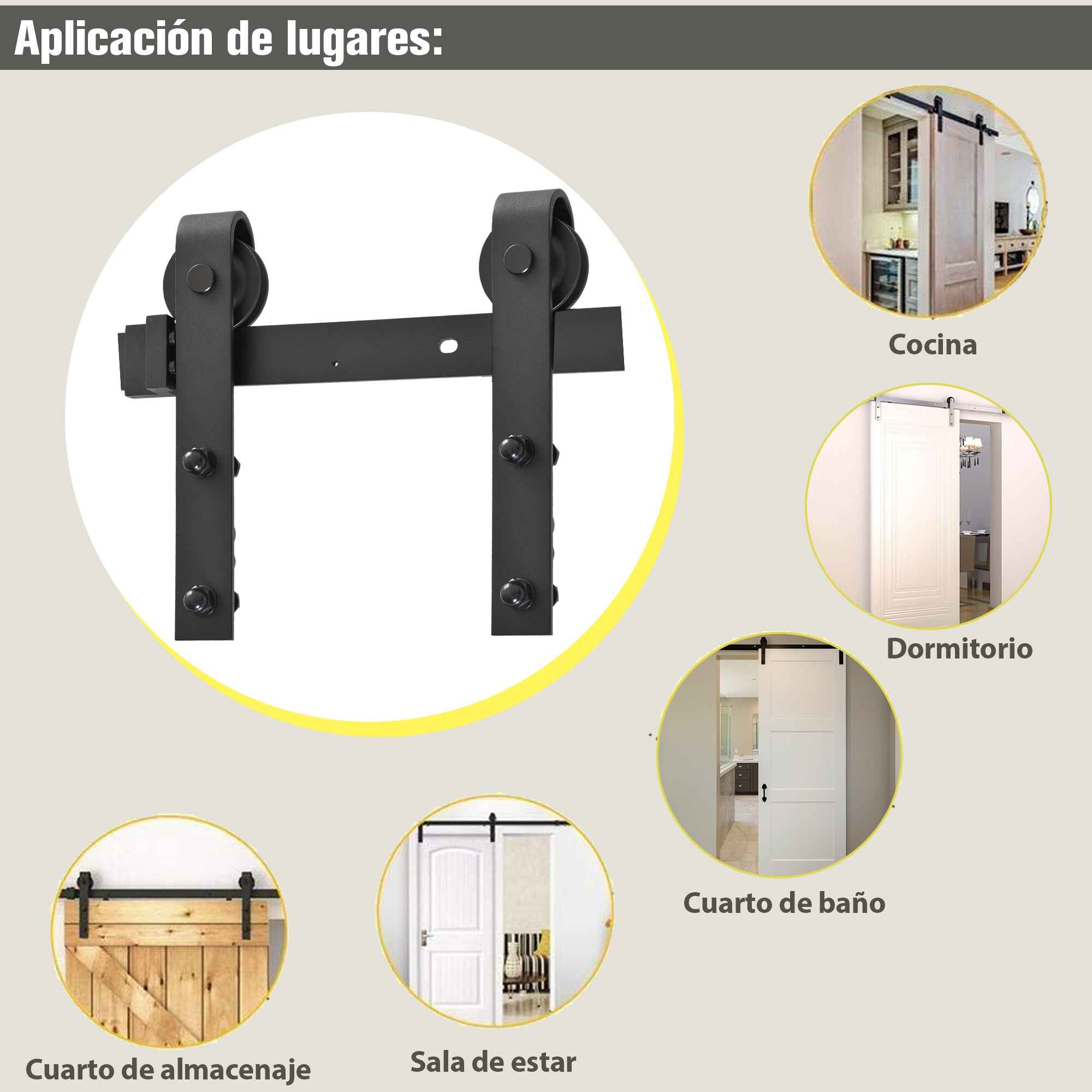 Herraje Puerta Corredera 200 cm Kit de Riel Adecuado para 1 Puerta Granja de Madera de 100 cm de Ancho Acero de Carbono Carga Máx. 90 kg