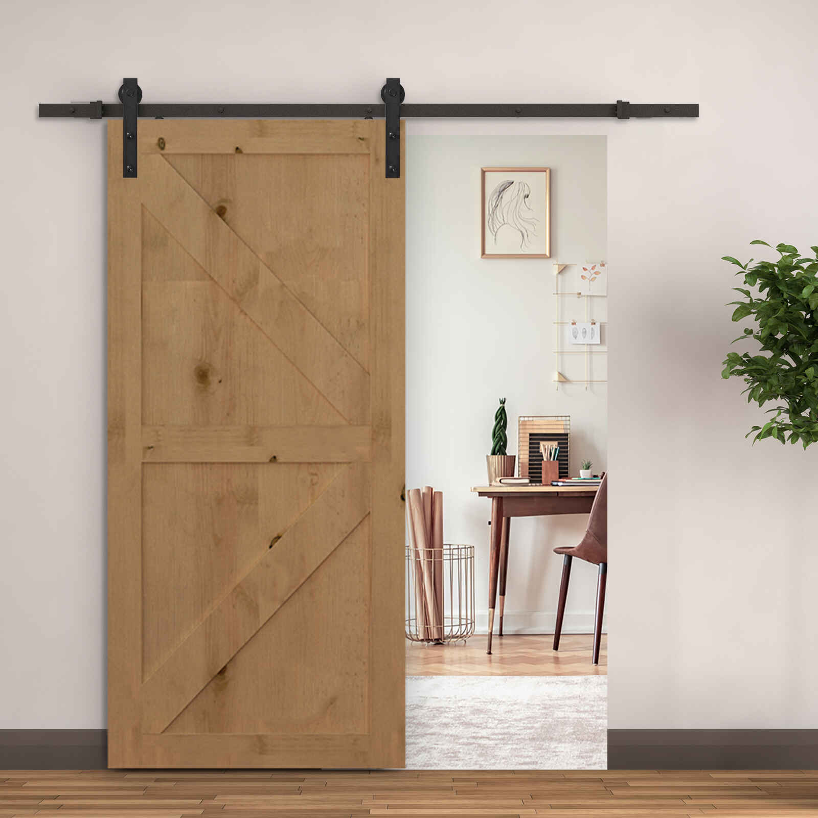 Herraje Puerta Corredera 200 cm Kit de Riel Adecuado para 1 Puerta Granja de Madera de 100 cm de Ancho Acero de Carbono Carga Máx. 90 kg