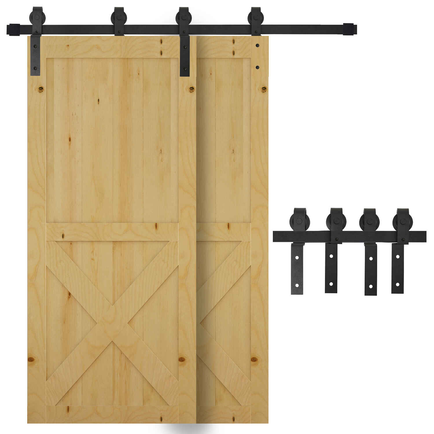 Herrajes Puerta Corredera 200 cm Kit de Acero al Carbono Accesorios para 2 Puertas Deslizantes de Madera de 100 cm de Ancho Baño Domitorio Cocina