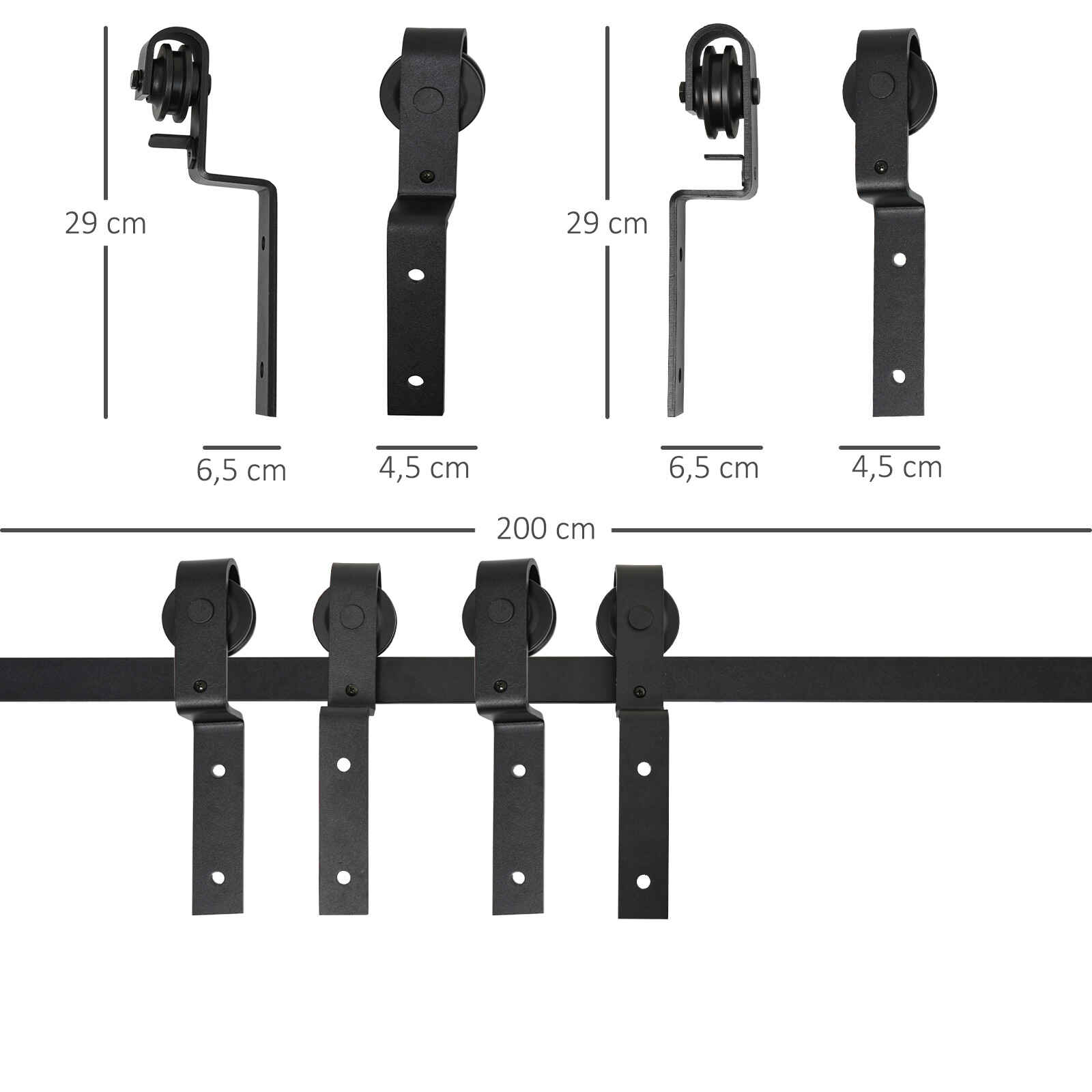 Herrajes Puerta Corredera 200 cm Kit de Acero al Carbono Accesorios para 2 Puertas Deslizantes de Madera de 100 cm de Ancho Baño Domitorio Cocina