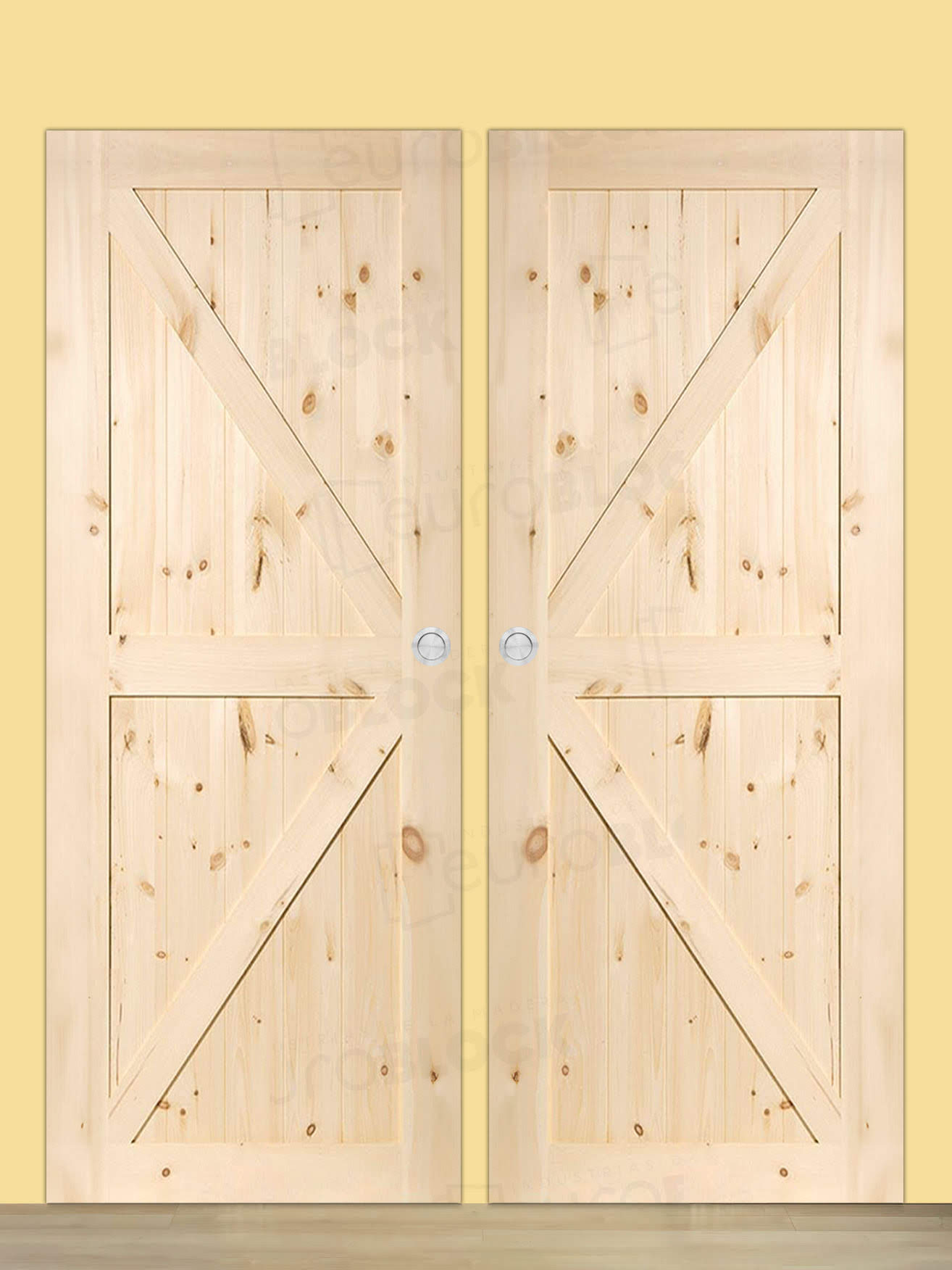 Puerta Corredera Doble de Salón de Madera GR001 (Madera sin barnizar)