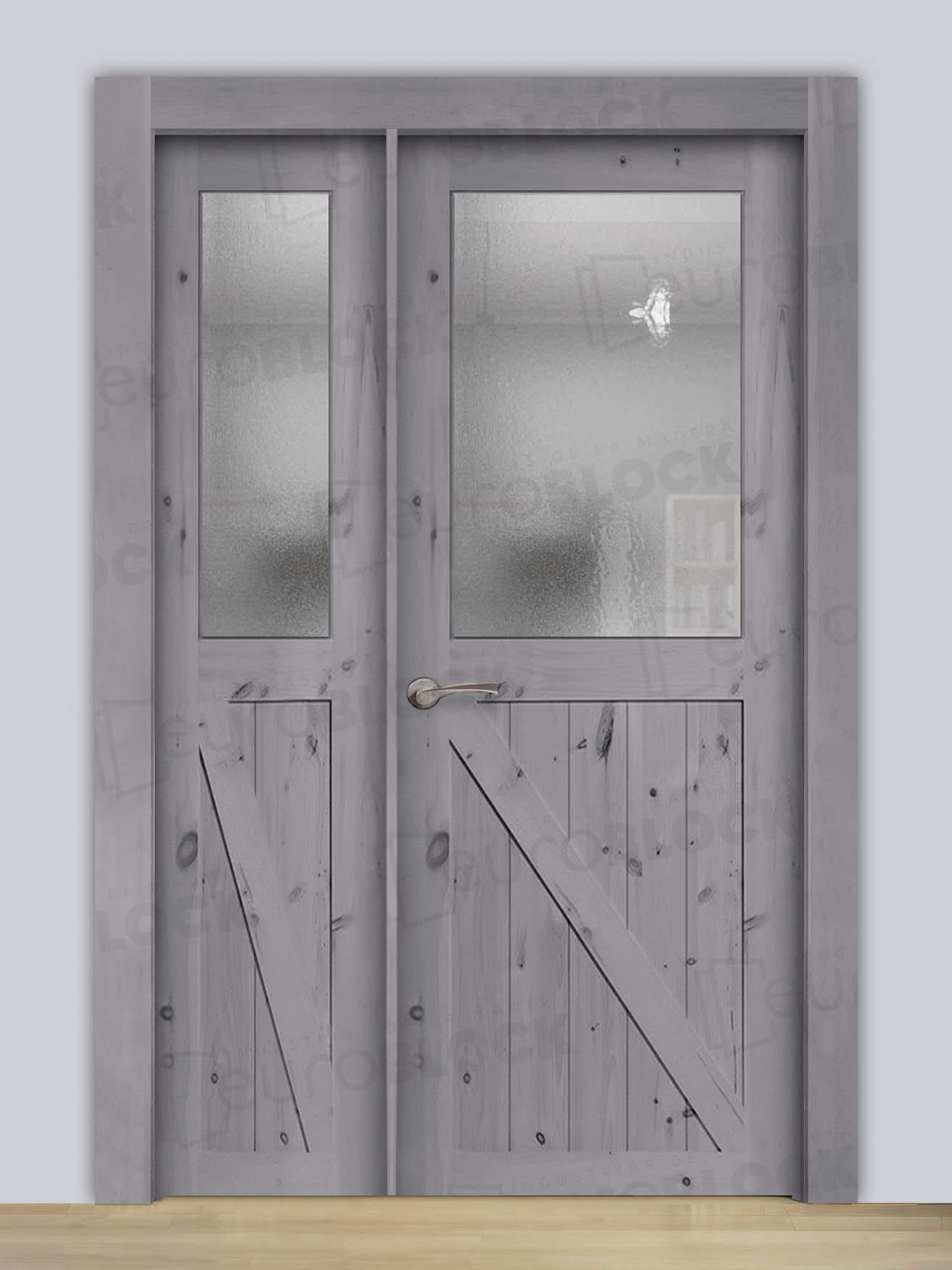 Puerta Doble para Salón Rústica GR001 V1 (Tinte Ceniza)