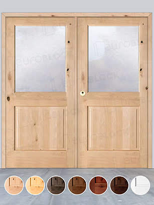 Puerta Doble de Exterior Fijos de Madera Maciza Serie 1100-V1