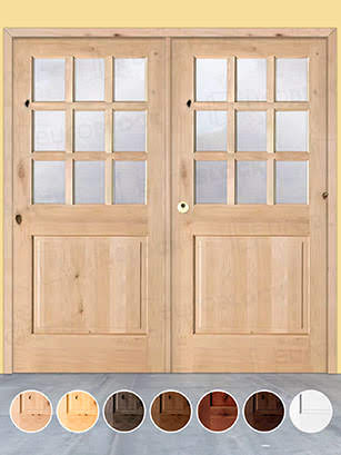 Puerta Doble de Exterior Fijos de Madera Maciza Serie 1100-V9