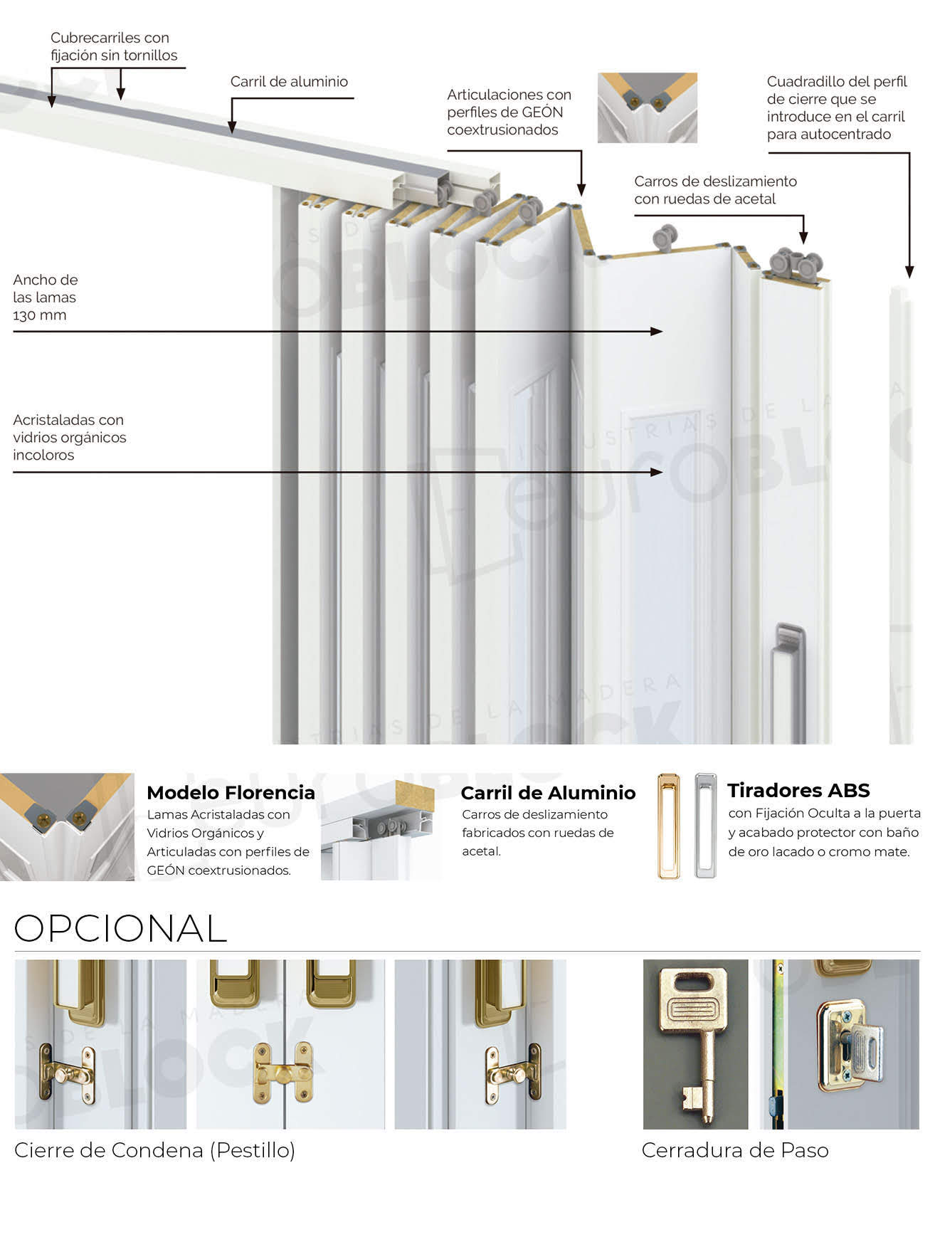 Puerta Plegable Melamina Florencia Alto 225 cm.