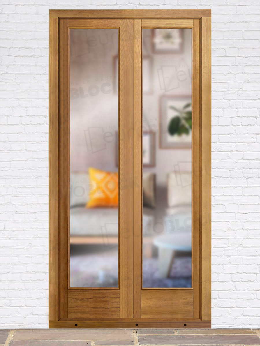Balconera Europea de 200 cm de Madera Maciza de Iroko V2 Barniz (Cristal Transparente Incluido)