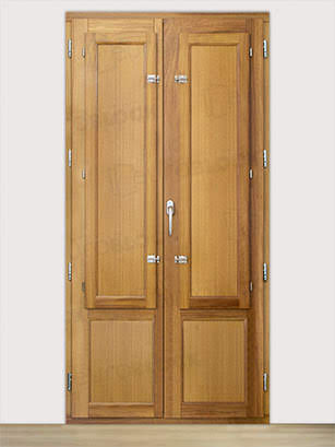Balconera Europea de 200 cm de Madera Maciza de Iroko Huelva V2 Barniz (Cristal Transparente Incluido)