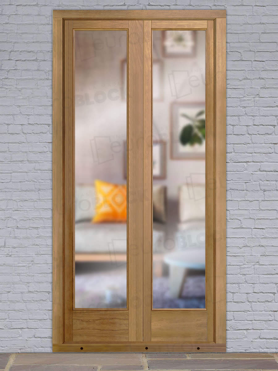 Balconera Europea Otras Medidas de Madera Maciza de Iroko V2 Crudo (Cristal Transparente Incluido)