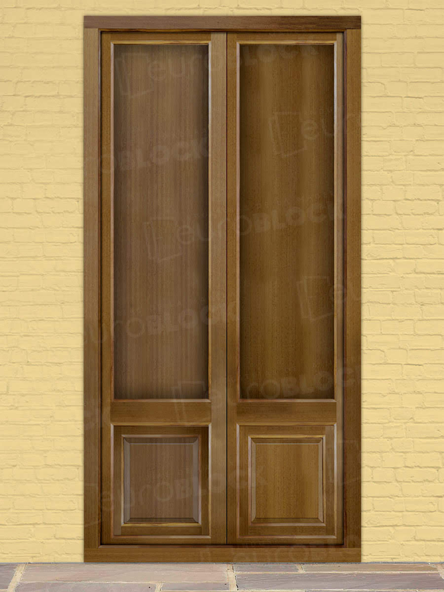 Balconera Europea de 200 cm de Madera Maciza de Iroko Huelva V2 Teñida (Cristal Transparente Incluido)