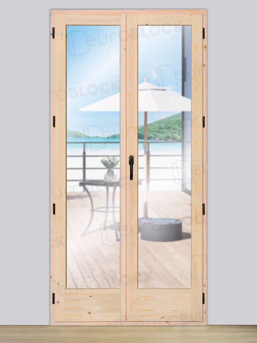 Balconera Europea de 200 cm de Madera Maciza de Pino V2 Crudo (Cristal Transparente Incluido)