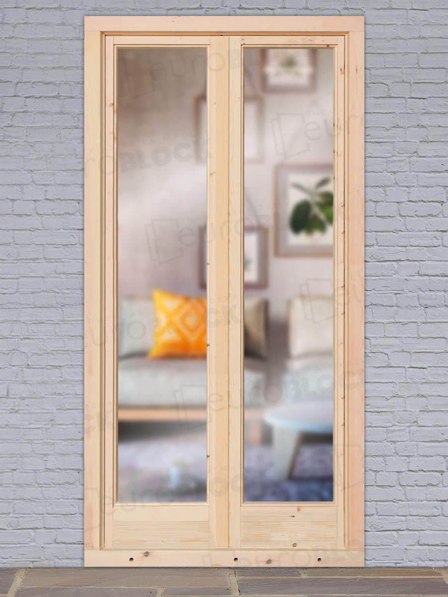 Balconera Europea de 200 cm de Madera Maciza de Pino V2 Crudo (Cristal Transparente Incluido)