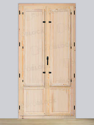 Balconera Europea de 200 cm de Madera Maciza de Pino Huelva V2 Crudo (Cristal Transparente Incluido)