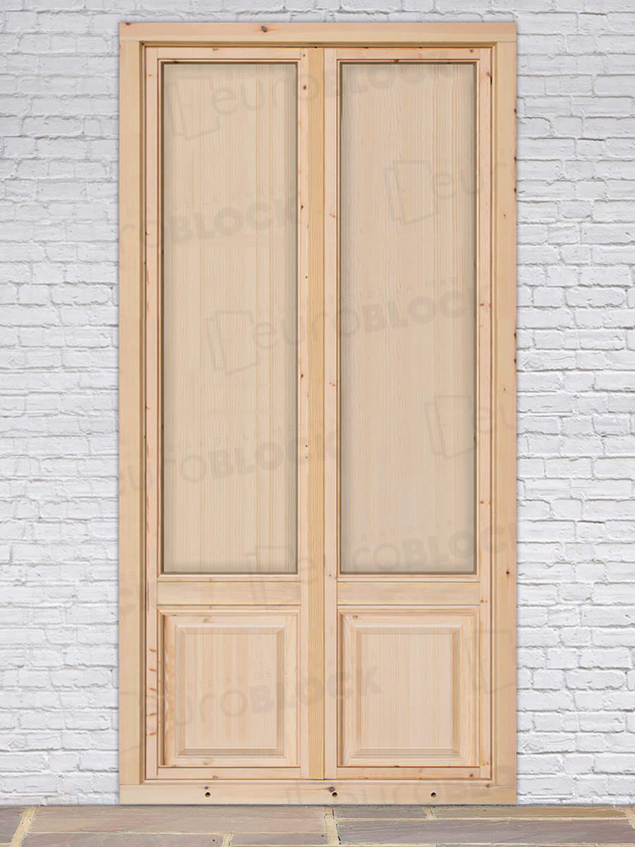 Balconera Europea de 200 cm de Madera Maciza de Pino Huelva V2 Crudo (Cristal Transparente Incluido)