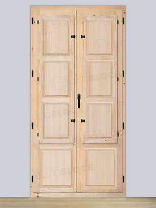 Balconera Europea de 200 cm de Madera Maciza de Pino Huesca V2 Crudo (Cristal Transparente Incluido)