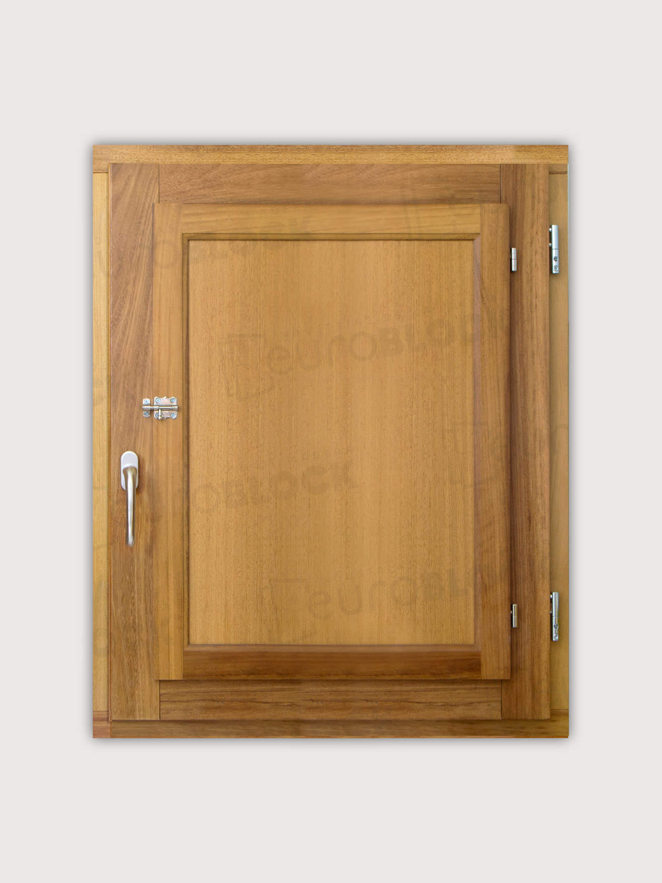 Ventana Europea de Madera Maciza de Iroko Huelva V1 Barniz (Cristal Transparente Incluido)