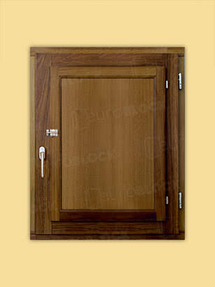 Ventana Europea de Madera Maciza de Iroko Huelva V1 Teñida (Cristal Transparente Incluido)