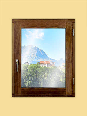 Ventana Europea de Madera Maciza de Iroko V1 Teñida (Cristal Transparente Incluido)