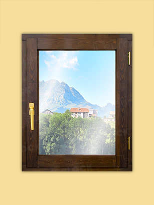 Ventana Europea de Madera Maciza de Pino V1 Teñida (Cristal Transparente Incluido)