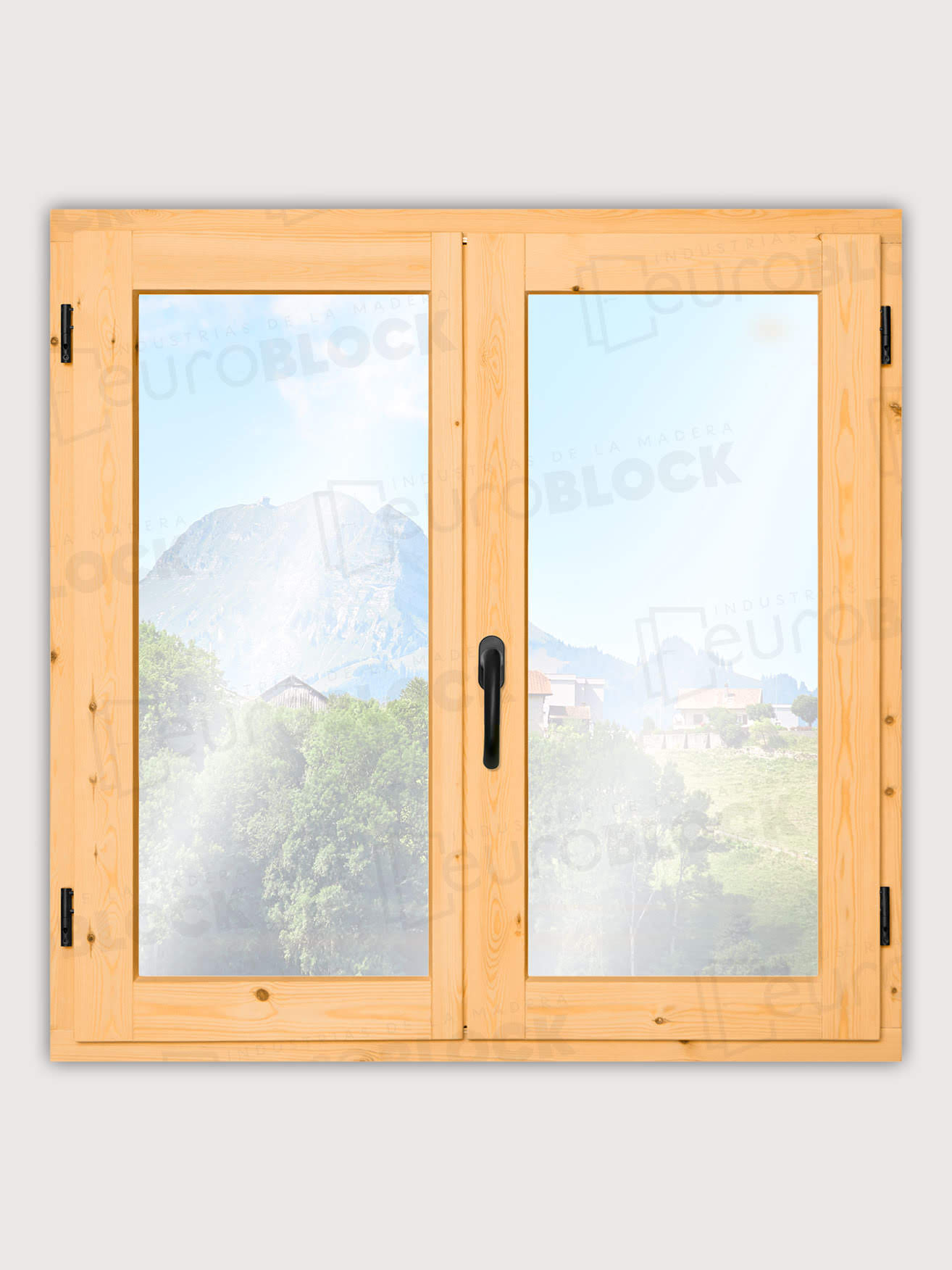 Ventana Europea de Madera Maciza de Pino V2 Barniz (Cristal Transparente Incluido)