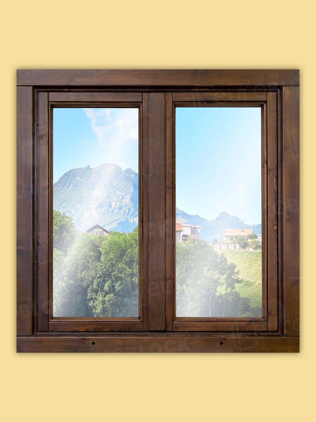 Ventana Europea de Madera Maciza de Pino V2 Teñida (Cristal Transparente Incluido)