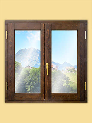 Ventana Europea de Madera Maciza de Pino V2 Teñida (Cristal Transparente Incluido)